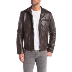Cole Haan Brown Java Smooth Leather Moto Jacket Mens