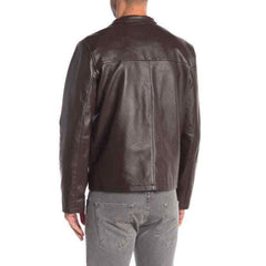 Cole Haan Brown Java Smooth Leather Moto Jacket Mens