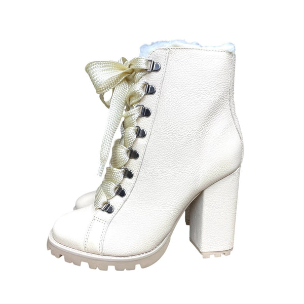 Schutz Beige Leather Faux Fur Lining Leather Bootie