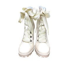 Schutz Beige Leather Faux Fur Lining Leather Bootie