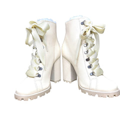 Schutz Beige Leather Faux Fur Lining Leather Bootie