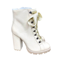 Schutz Beige Leather Faux Fur Lining Leather Bootie