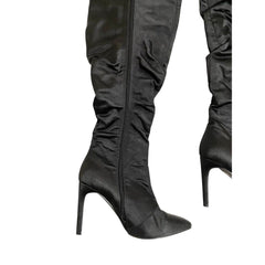 Cape Robbin Black Satin Stiletto Heels Over the Knee Boots