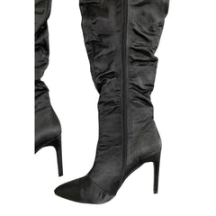 Cape Robbin Black Satin Stiletto Heels Over the Knee Boots