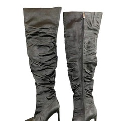 Cape Robbin Black Satin Stiletto Heels Over the Knee Boots