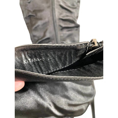 Cape Robbin Black Satin Stiletto Heels Over the Knee Boots