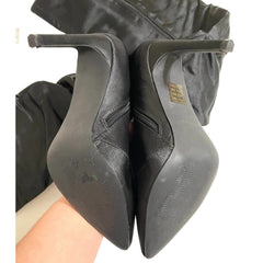 Cape Robbin Black Satin Stiletto Heels Over the Knee Boots