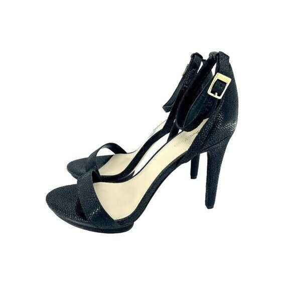 Calvin Klein Black Suede Leather Lizard Print Platform Heels