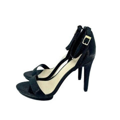 Calvin Klein Black Suede Leather Lizard Print Platform Heels