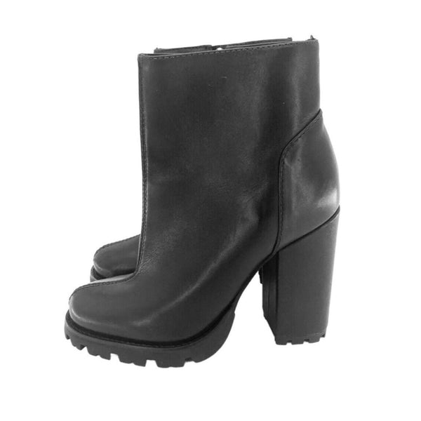 Schutz Black Leather Platform Bootie Side Zip Lugged Soles