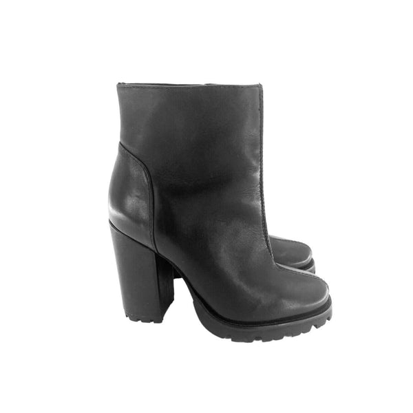 Schutz Black Leather Platform Bootie Side Zip Lugged Soles