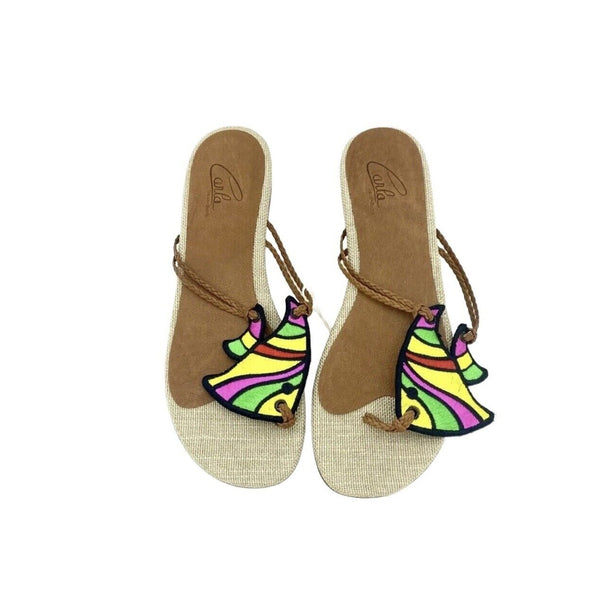Carla Saint Barth Multi Color Fish Embroidery Sandals