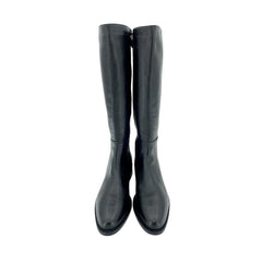 Aquatalia Quilted Heel Black Leather Tall Riding Boots
