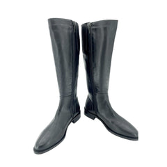 Aquatalia Quilted Heel Black Leather Tall Riding Boots