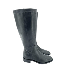 Aquatalia Quilted Heel Black Leather Tall Riding Boots