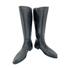 Aquatalia Quilted Heel Black Leather Tall Riding Boots