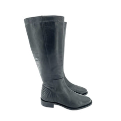 Aquatalia Quilted Heel Black Leather Tall Riding Boots