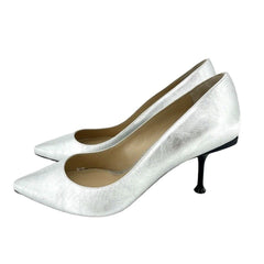 Sergio Rossi Silver Metallic Patent Leather Pointed Toe Pumps