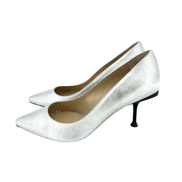 Sergio Rossi Silver Metallic Patent Leather Pointed Toe Pumps