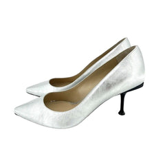 Sergio Rossi Silver Metallic Patent Leather Pointed Toe Pumps