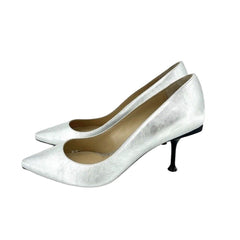 Sergio Rossi Silver Metallic Patent Leather Pointed Toe Pumps