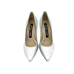 Sergio Rossi Silver Metallic Patent Leather Pointed Toe Pumps
