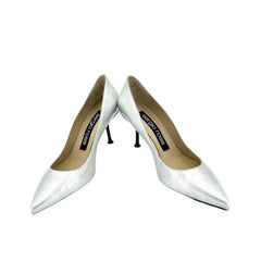 Sergio Rossi Silver Metallic Patent Leather Pointed Toe Pumps