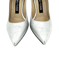 Sergio Rossi Silver Metallic Patent Leather Pointed Toe Pumps