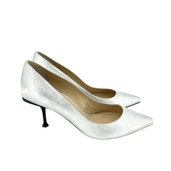 Sergio Rossi Silver Metallic Patent Leather Pointed Toe Pumps