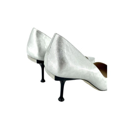 Sergio Rossi Silver Metallic Patent Leather Pointed Toe Pumps