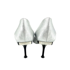 Sergio Rossi Silver Metallic Patent Leather Pointed Toe Pumps