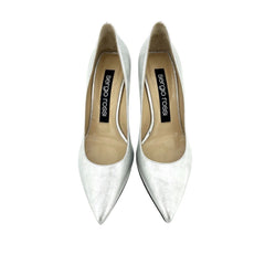 Sergio Rossi Silver Metallic Patent Leather Pointed Toe Pumps