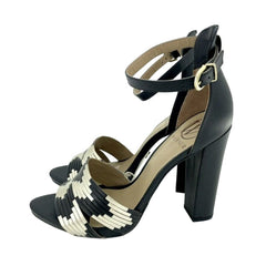 Werner Block Heel Ankle Strap Black and Gold Sandals