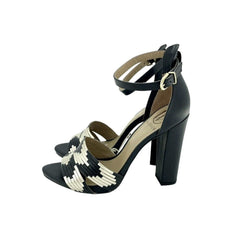 Werner Block Heel Ankle Strap Black and Gold Sandals