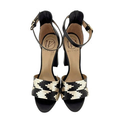 Werner Block Heel Ankle Strap Black and Gold Sandals