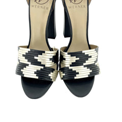 Werner Block Heel Ankle Strap Black and Gold Sandals