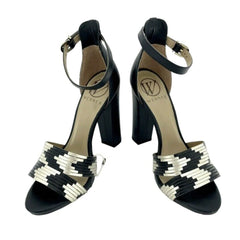 Werner Block Heel Ankle Strap Black and Gold Sandals