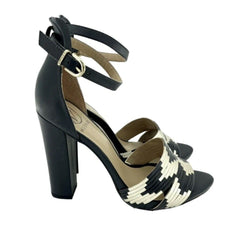 Werner Block Heel Ankle Strap Black and Gold Sandals