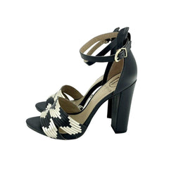 Werner Block Heel Ankle Strap Black and Gold Sandals