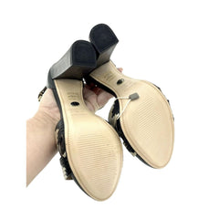 Werner Block Heel Ankle Strap Black and Gold Sandals