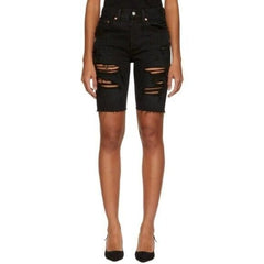 Levi's 501 Slouch Denim Jean Shorts Ripped Black Button Fly Raw Hem