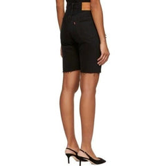 Levi's 501 Slouch Denim Jean Shorts Ripped Black Button Fly Raw Hem