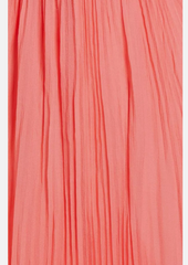 Lewit 100% Silk Crinkle Pleated Grecian Maxi Dress in Coral