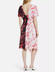 Lewit Silk Blend Floral Print Stretch Double Contrast Midi Dress