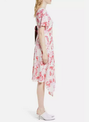 Lewit Silk Blend Floral Print Stretch Double Contrast Midi Dress