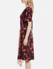 Lewit Silk Blend Floral Print Stretch Double Contrast Midi Dress