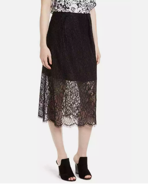 Lewit Sheer Lace Midi Black Skirt