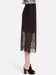 Lewit Sheer Lace Midi Black Skirt
