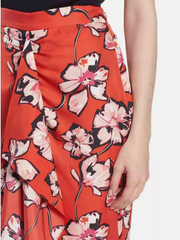 Lewit 100% Silk Red Floral Print Faux Wrap Skirt