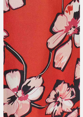 Lewit 100% Silk Red Floral Print Faux Wrap Skirt